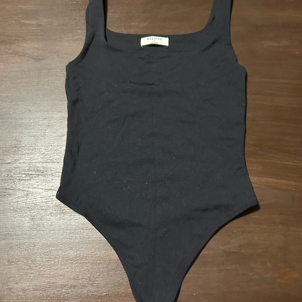 Babaton Black Square Neck Ribbed Bodysuit